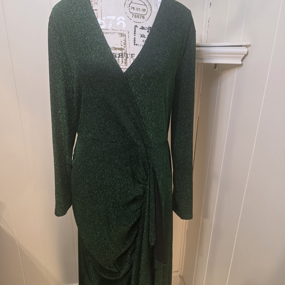 BloomChic Shimmering Dark Green Long Sleeve Dress - Picture 2 of 4